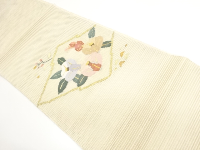 JAPANESE KIMONO / RO-MATSUBIRA-HISHI / CAMELLIA PATTERN WOVEN- NAGOYA 